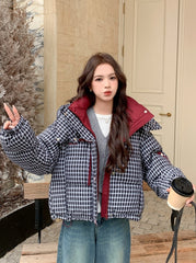 Winter Retro Colorblock Plaid Down Jacket