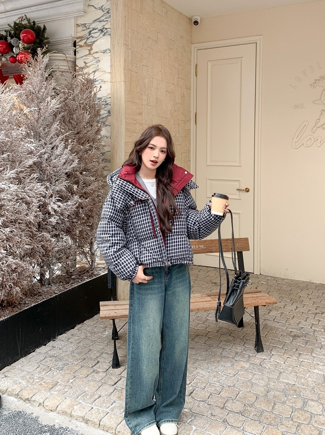 Winter Retro Colorblock Plaid Down Jacket