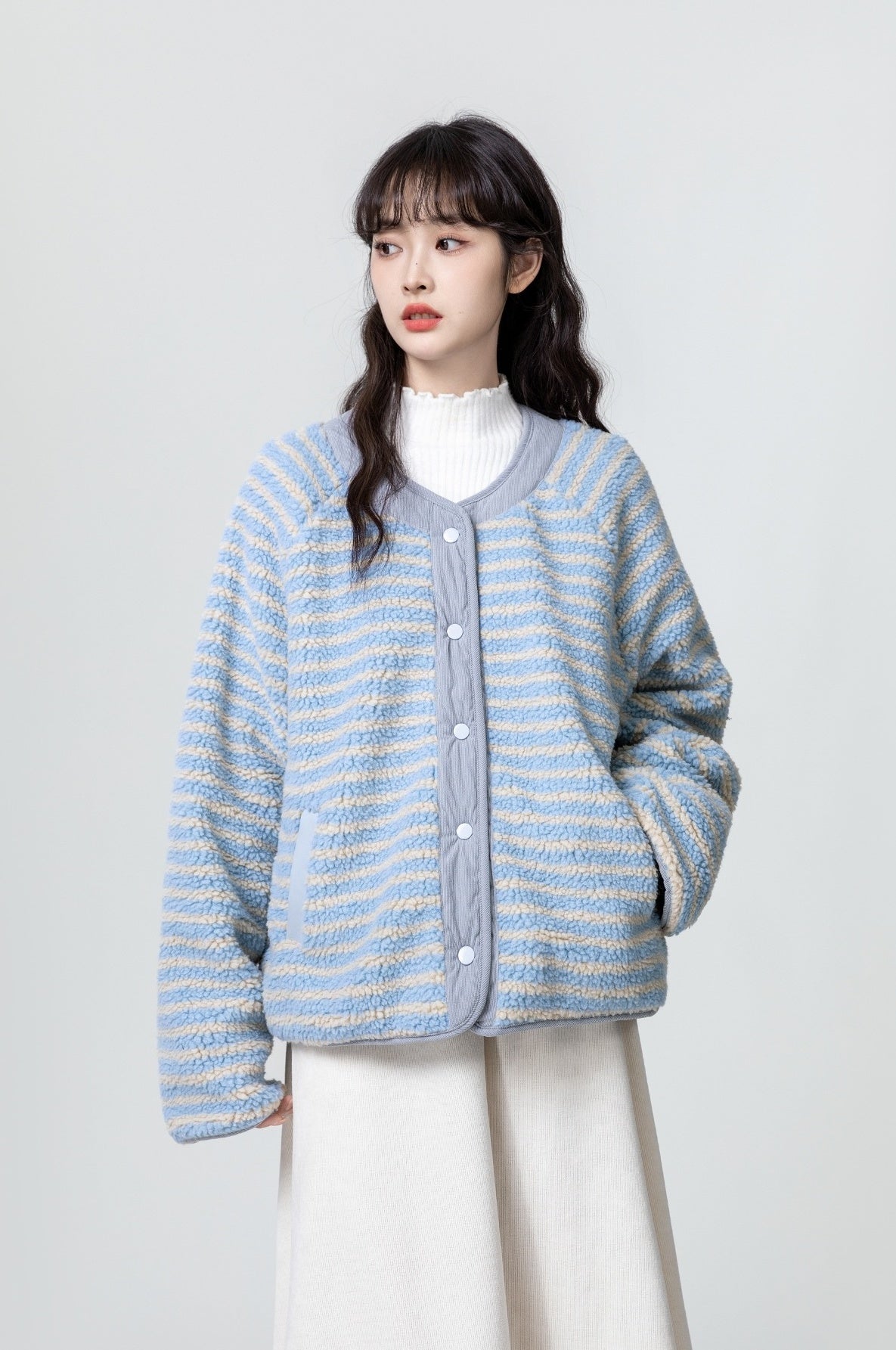 Winter Reversible Striped Fleece Coat