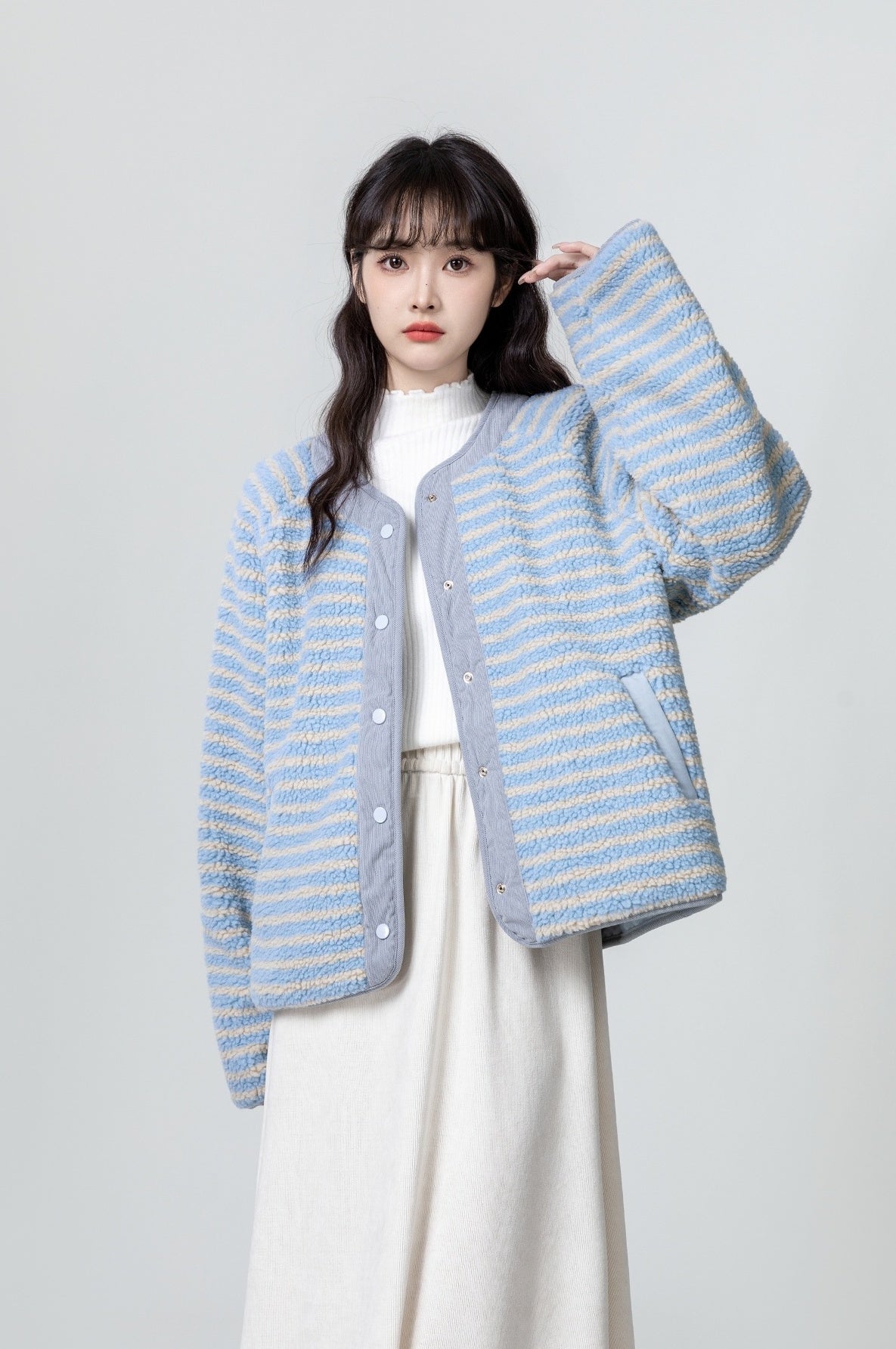 Winter Reversible Striped Fleece Coat