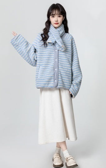Winter Reversible Striped Fleece Coat