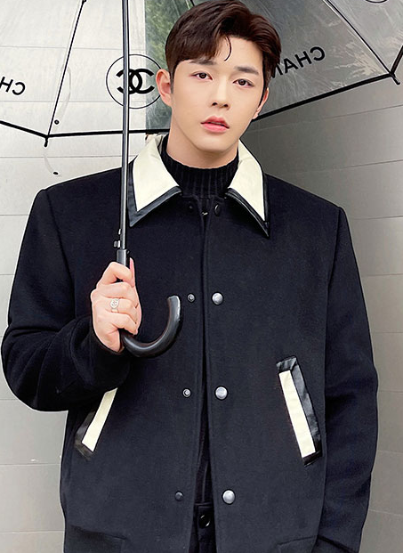 Black Leather Collar Wool Jacket