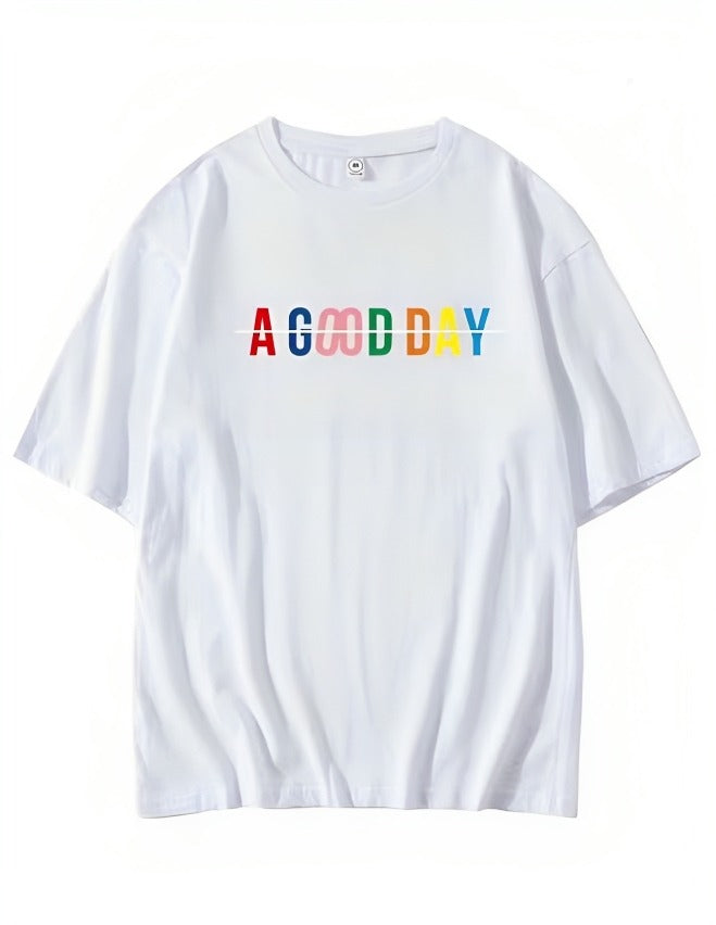 White 'A Good Day' Printed T-Shirt