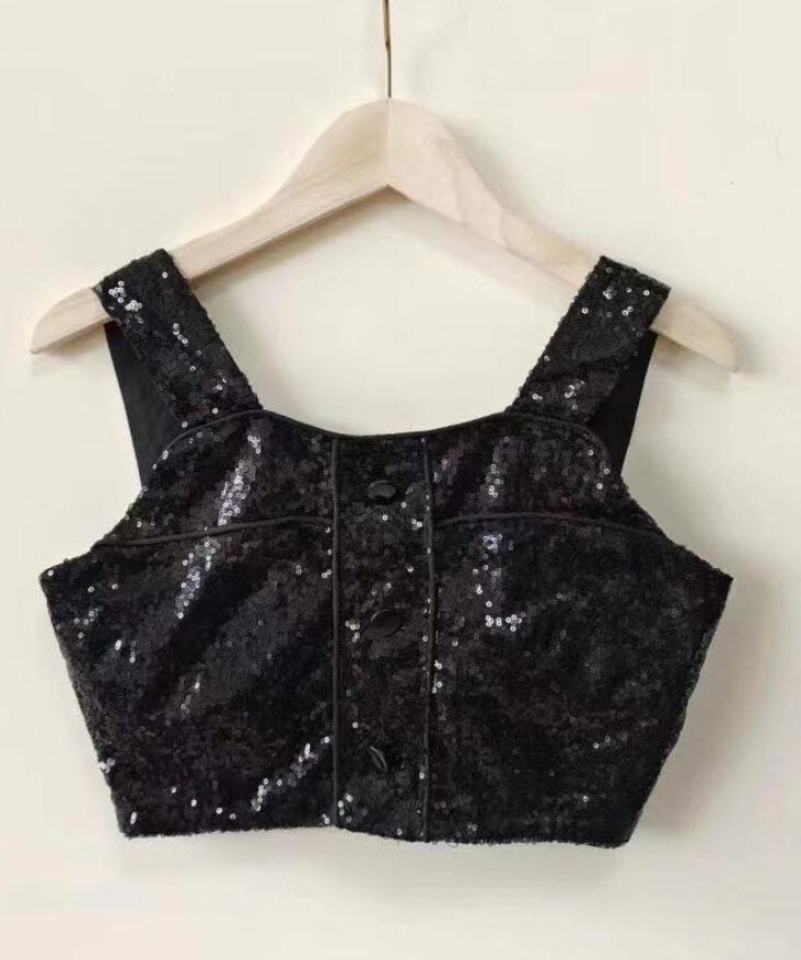 Black Shiny Crop Top