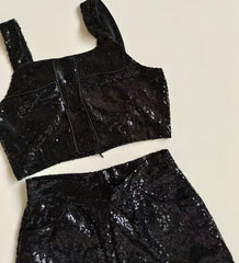 Black Shiny Crop Top