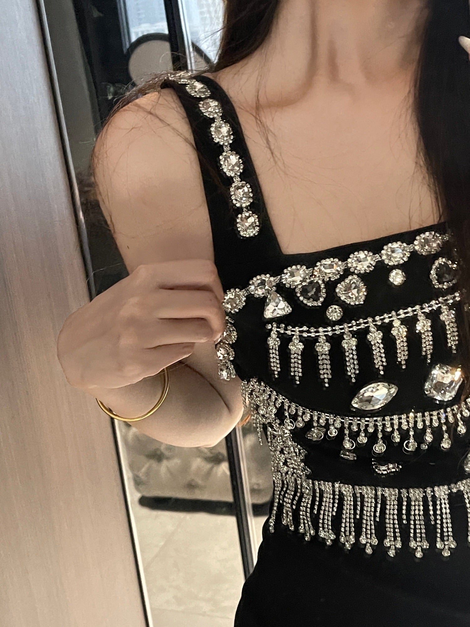 Rhinestone Bejeweled Black Dress