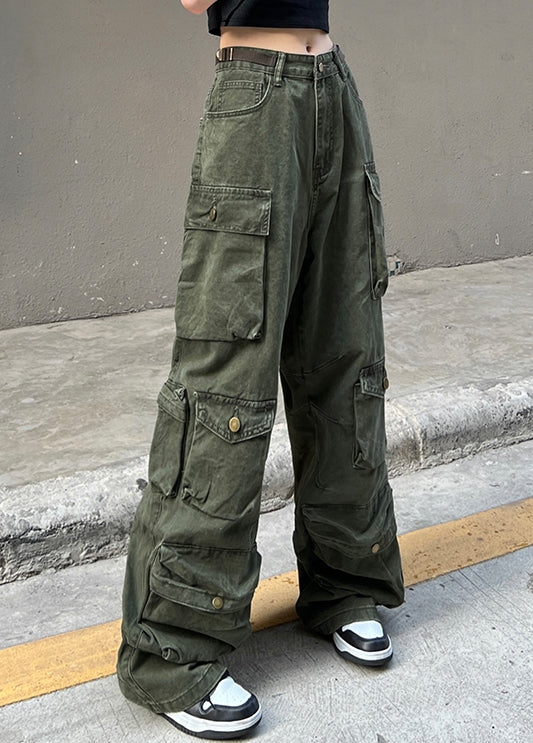 Army Green Multi-Pocket Cargo Jeans