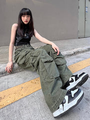Army Green Multi-Pocket Cargo Jeans