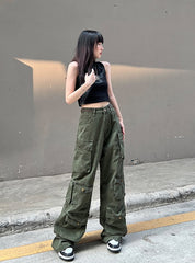 Army Green Multi-Pocket Cargo Jeans