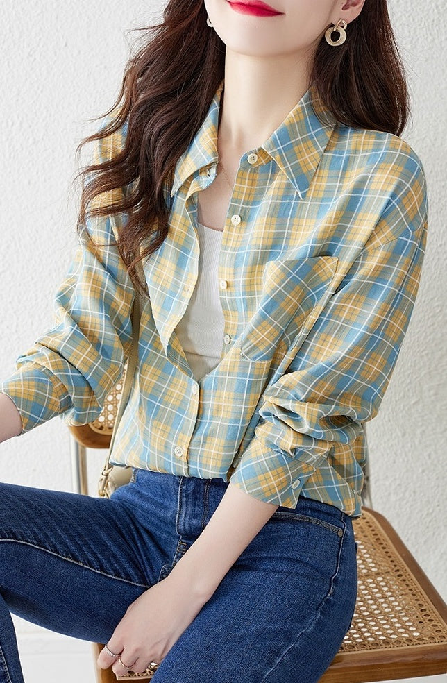 Yellow And Blue Plaid Shirt