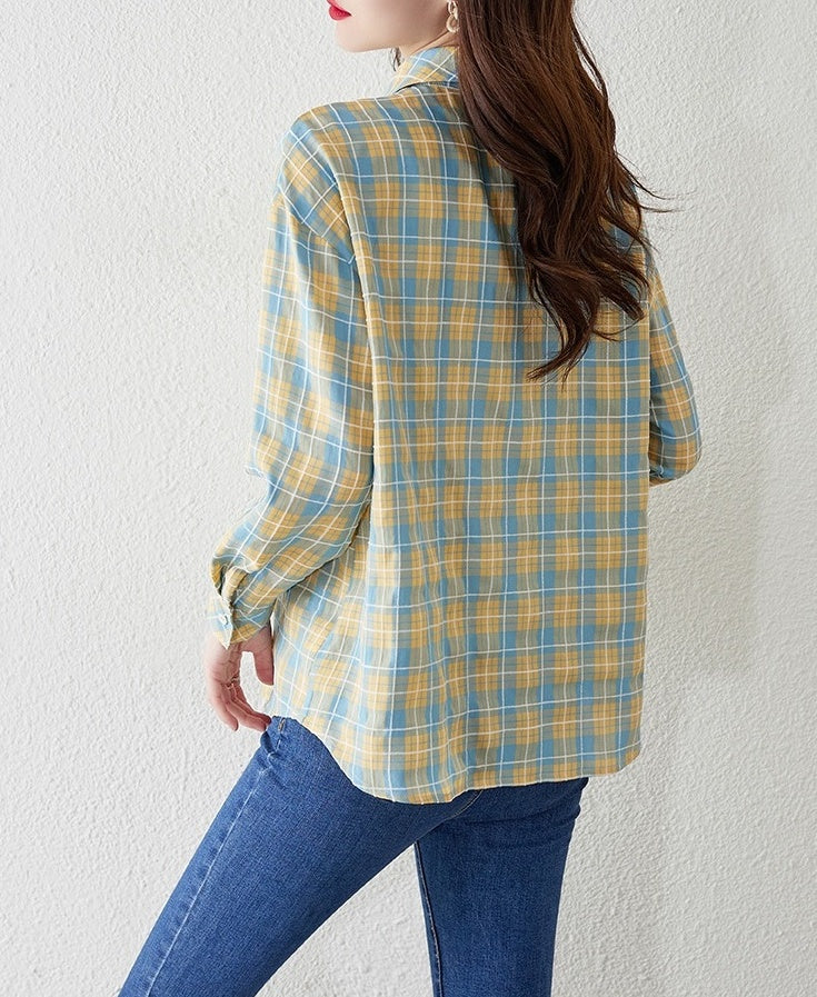 Yellow And Blue Plaid Shirt