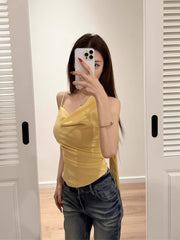 Yellow Asymmetric Cowl Scarf Top