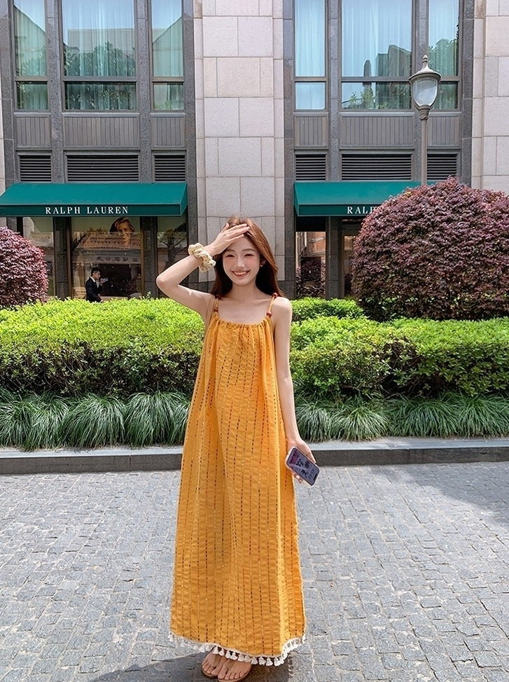 Yellow Beach Tassel Sundress Summer Vacation Style
