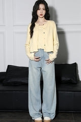 Yellow Cardigan And Tank Top Set Long Sleeve