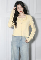 Yellow Cardigan And Tank Top Set Long Sleeve