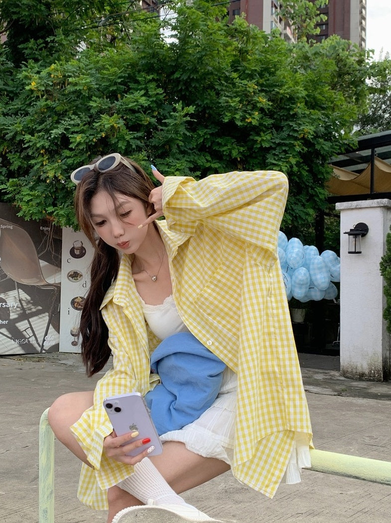 Yellow Checkered Oversized Shirt