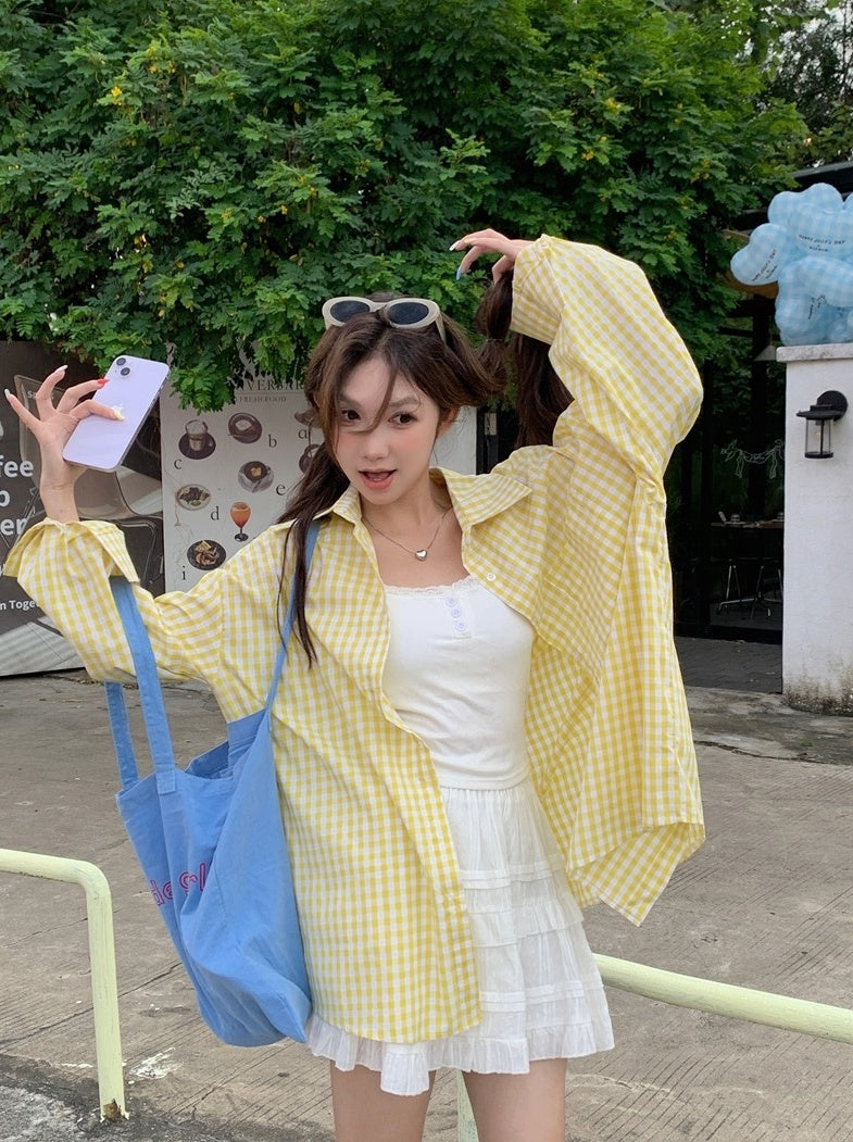 Yellow Checkered Oversized Shirt
