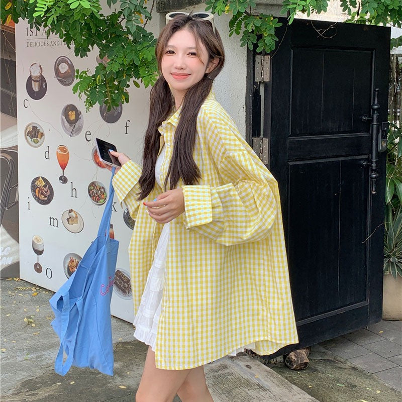 Yellow Checkered Oversized Shirt