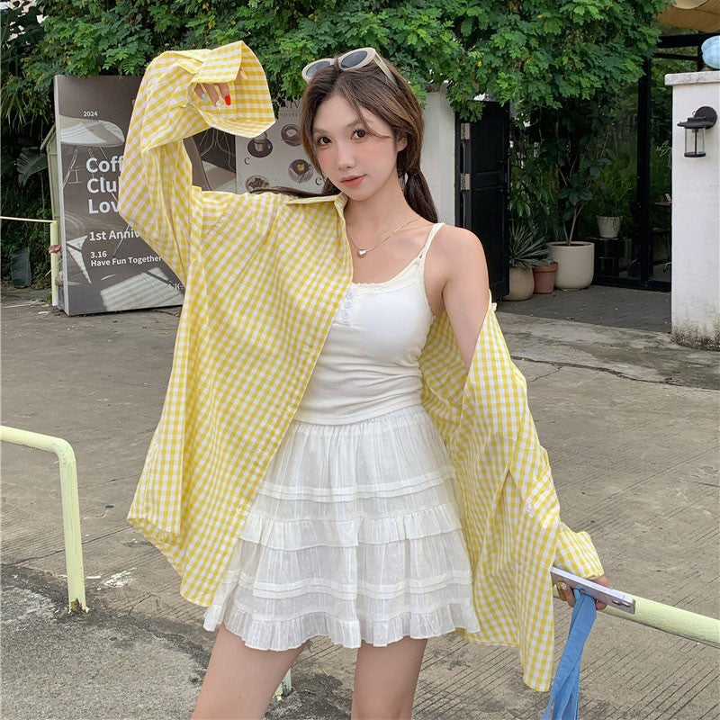 Yellow Checkered Oversized Shirt