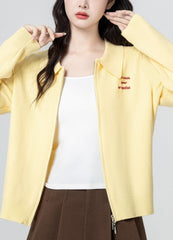 Yellow Double Zip Embroidered Collar Cardigan Jacket