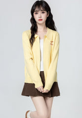 Yellow Double Zip Embroidered Collar Cardigan Jacket