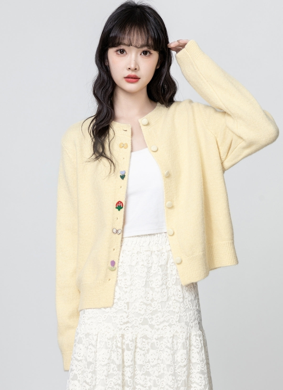 Yellow Embroidered Knit Cardigan Sweater Jacket