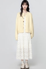 Yellow Embroidered Knit Cardigan Sweater Jacket