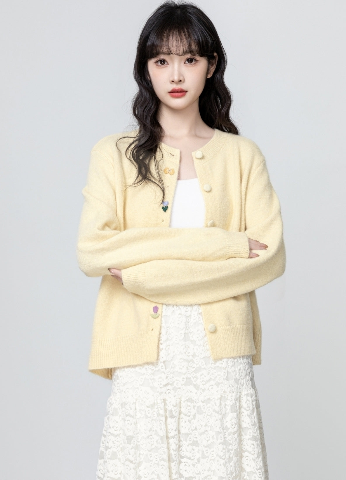 Yellow Embroidered Knit Cardigan Sweater Jacket