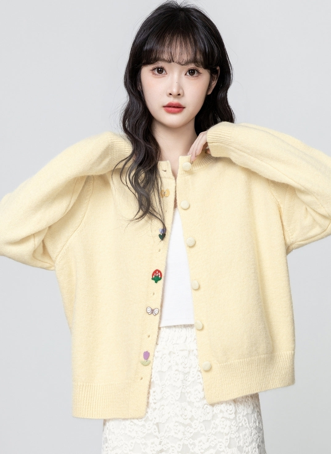 Yellow Embroidered Knit Cardigan Sweater Jacket