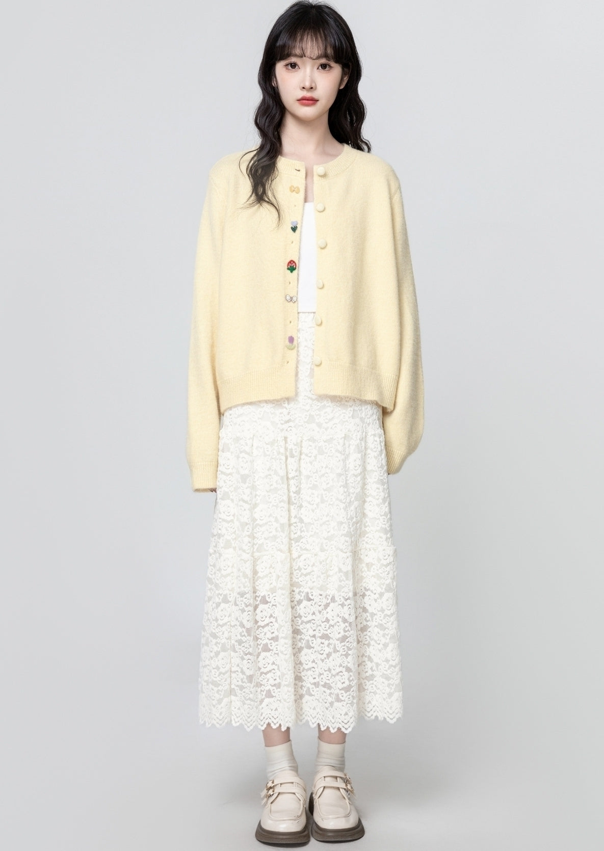 Yellow Embroidered Knit Cardigan Sweater Jacket
