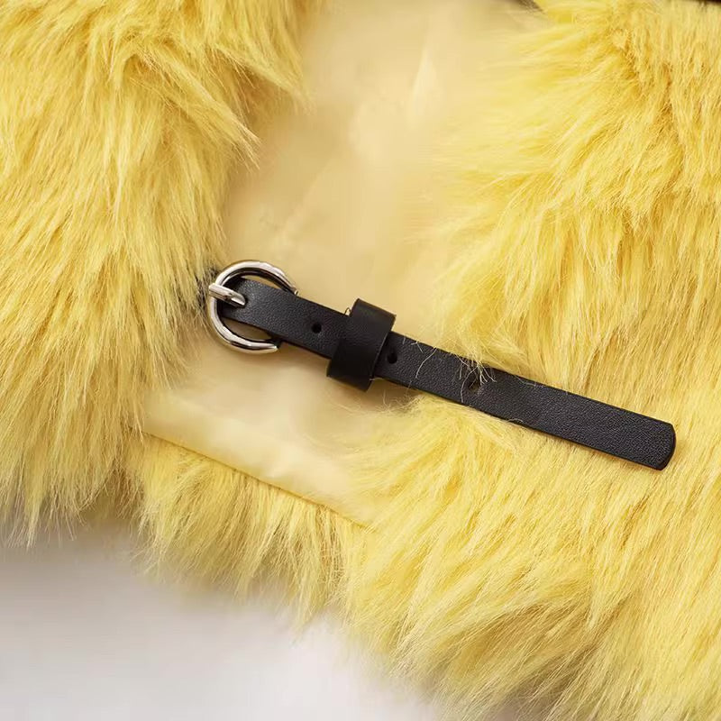Yellow Faux Fur Short Sleeves Cropped Bolero