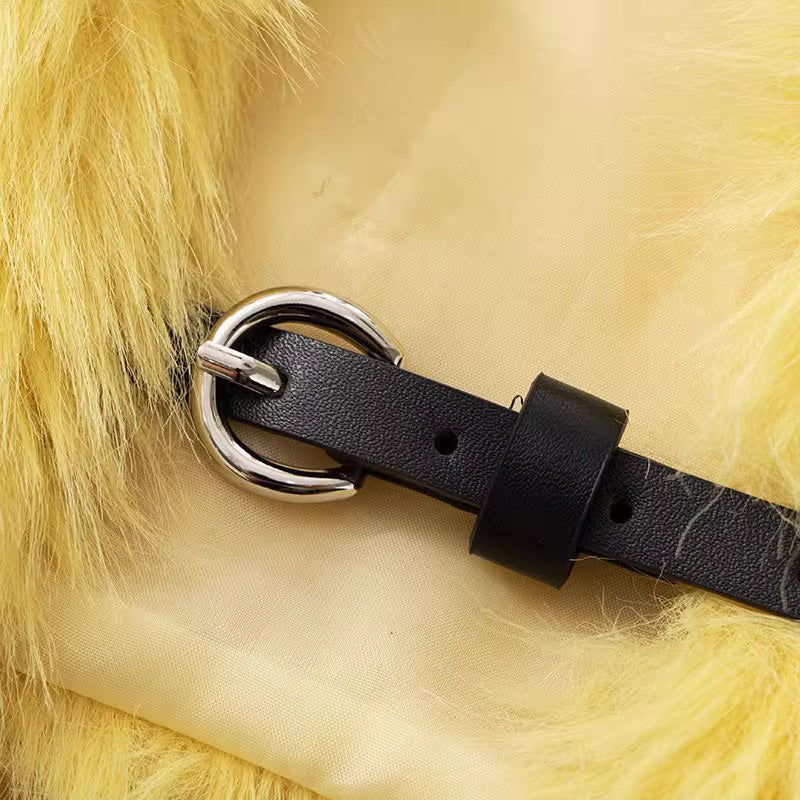 Yellow Faux Fur Short Sleeves Cropped Bolero