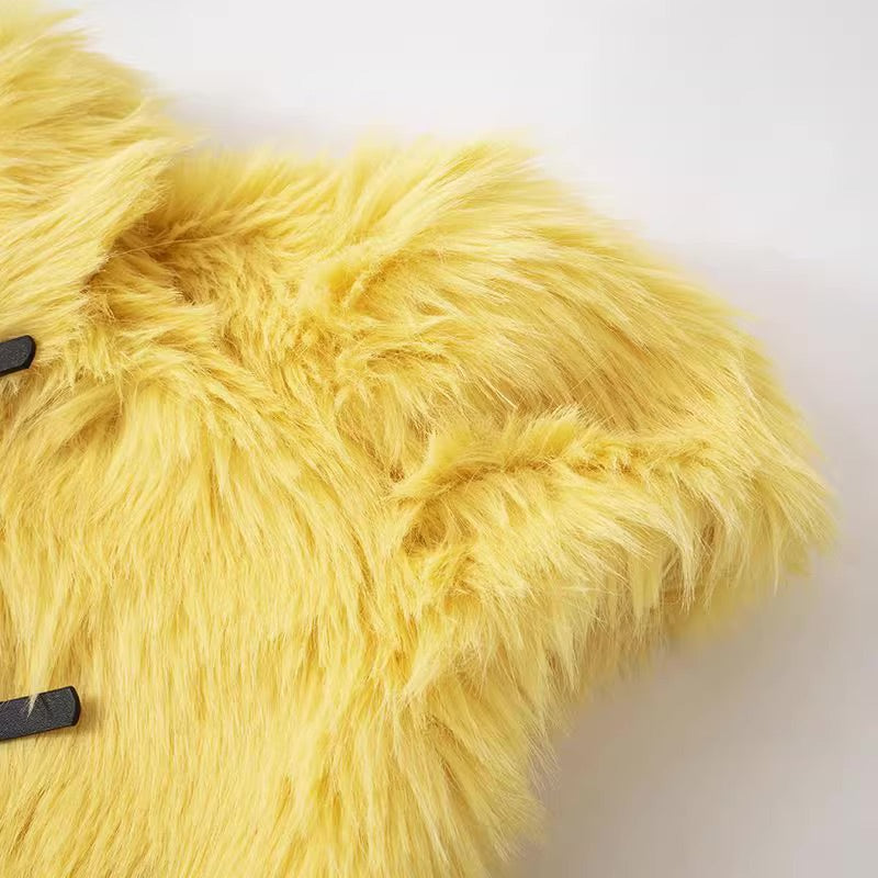 Yellow Faux Fur Short Sleeves Cropped Bolero