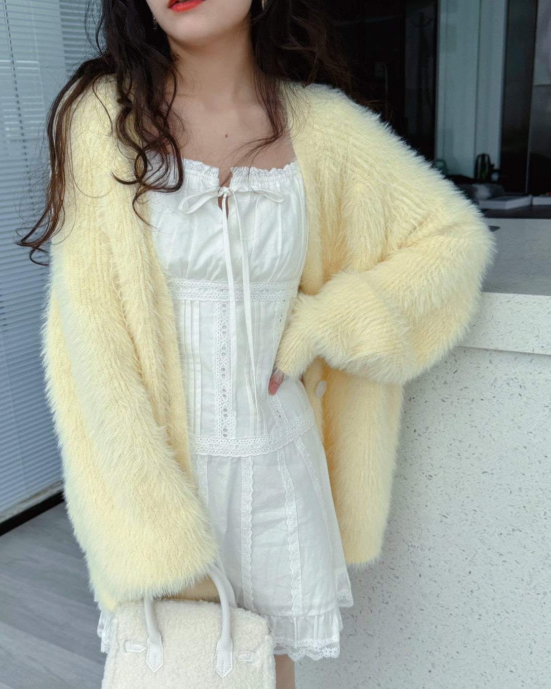 Yellow Fluffy Soft Knit Cardigan