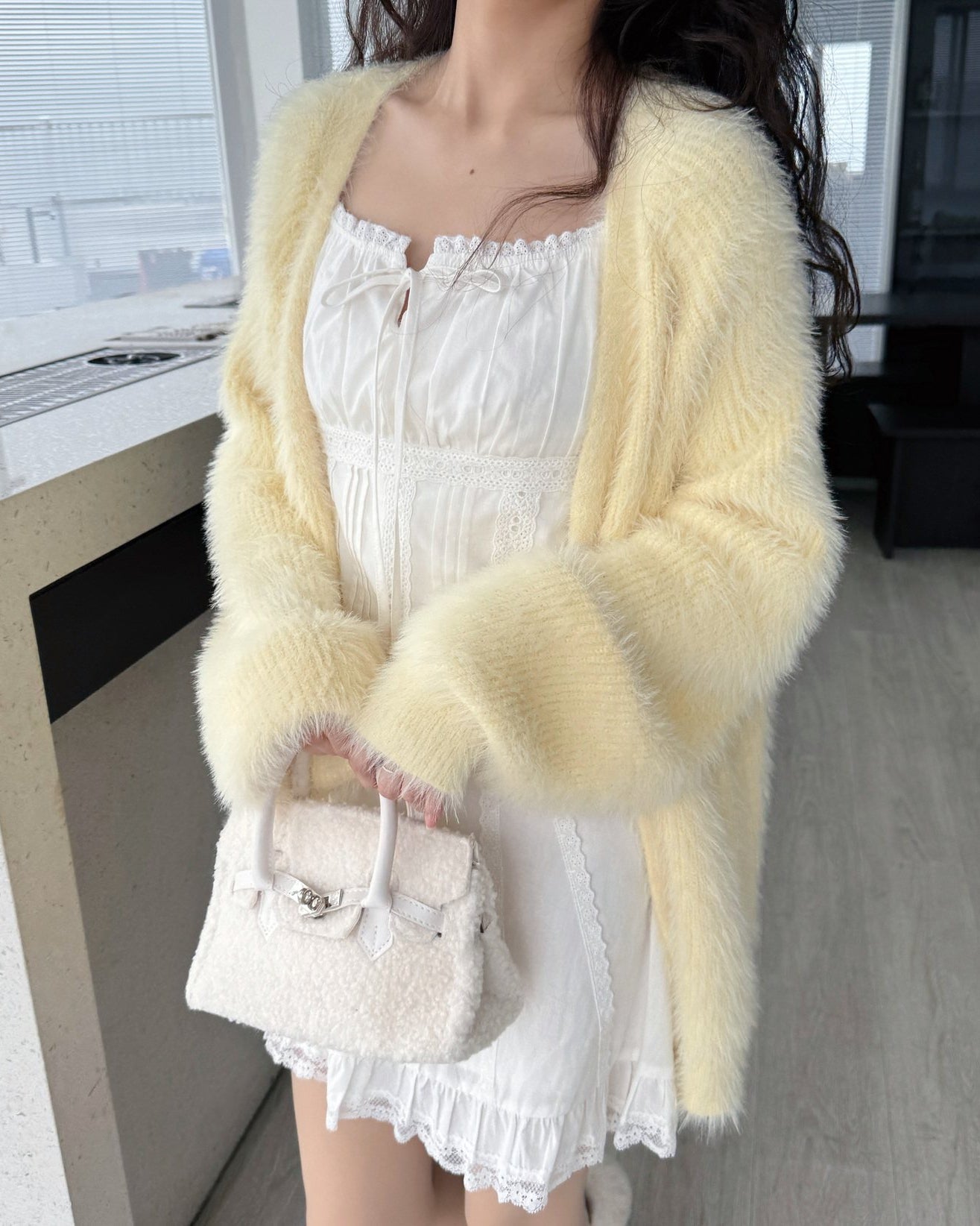 Yellow Fluffy Soft Knit Cardigan