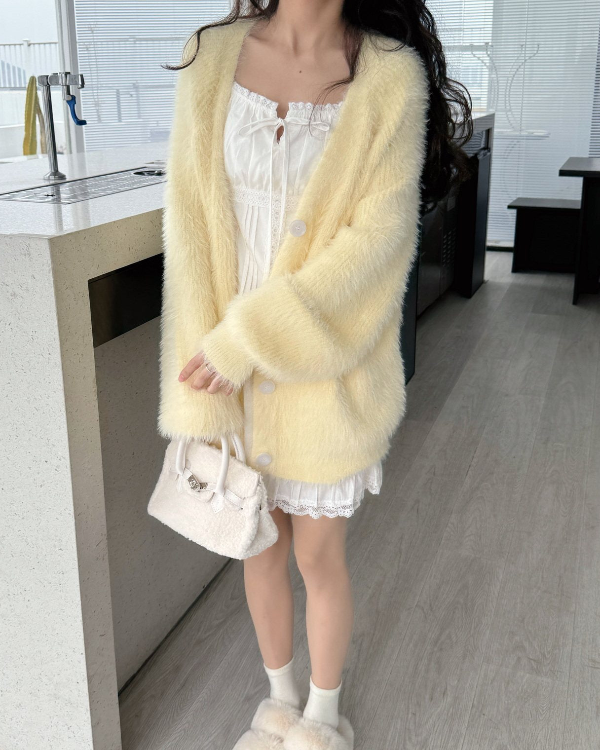 Yellow Fluffy Soft Knit Cardigan