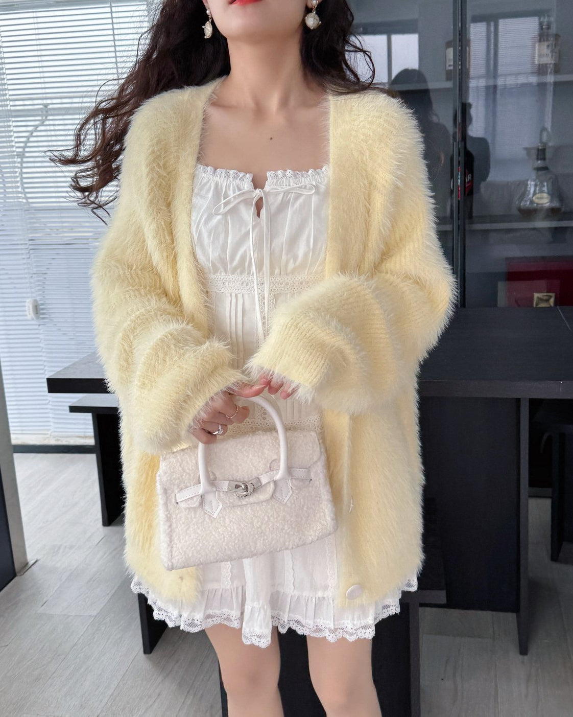 Yellow Fluffy Soft Knit Cardigan