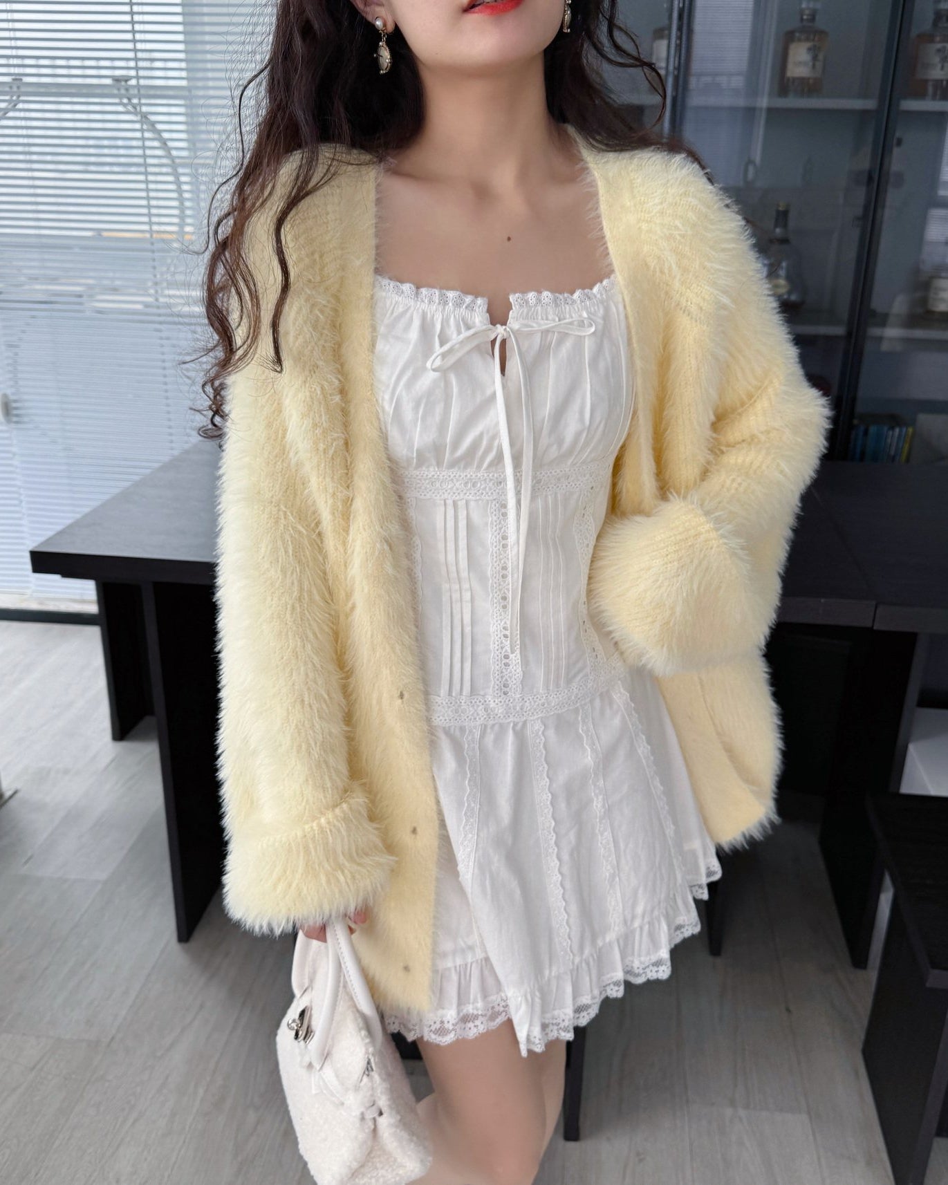 Yellow Fluffy Soft Knit Cardigan