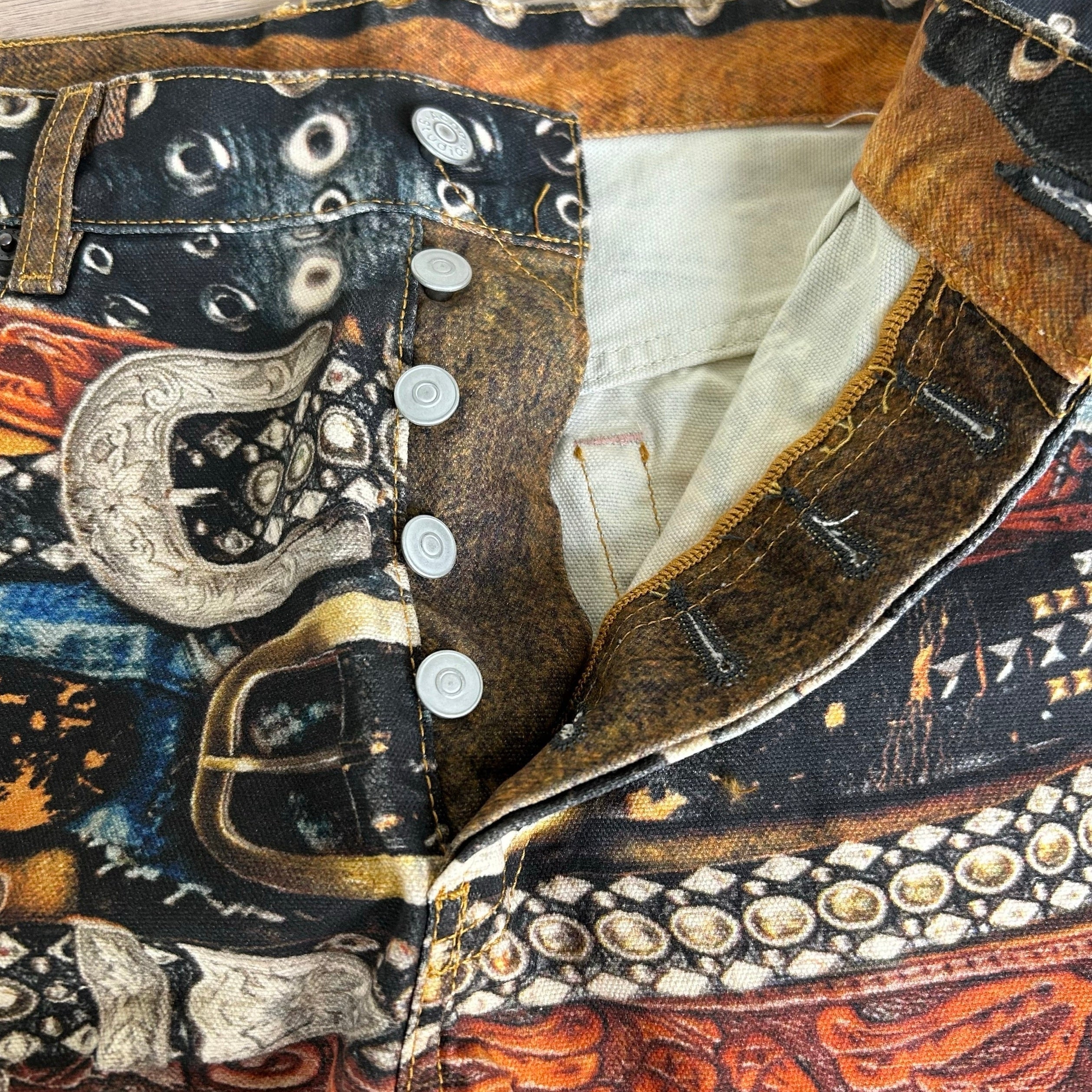 Yellow Graphic Belts Printed Jeans