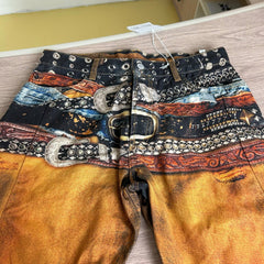 Yellow Graphic Belts Printed Jeans