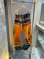 Yellow Graphic Belts Printed Jeans