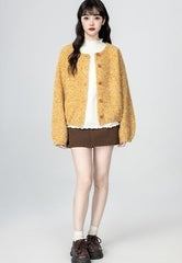 Yellow Knit Cardigan Sweater Loose Fit Cropped Design