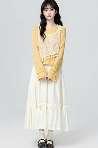 Yellow Knit Vest And Sweater Set