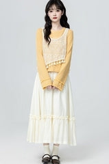 Yellow Knit Vest And Sweater Set