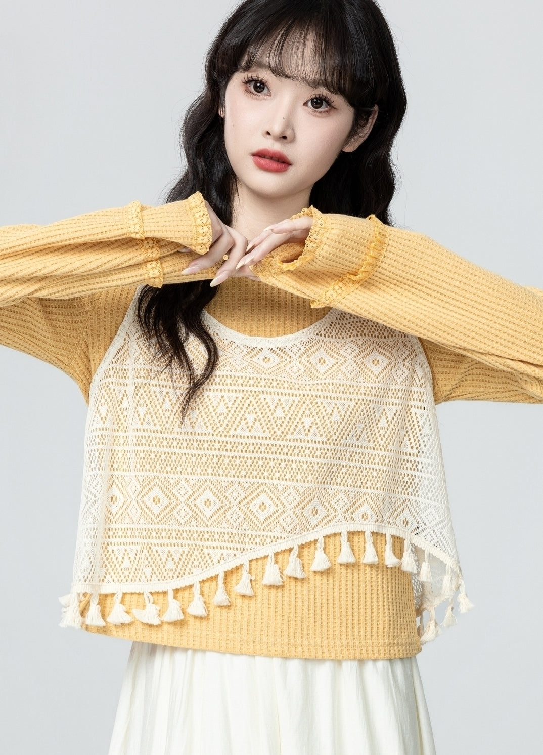 Yellow Knit Vest And Sweater Set