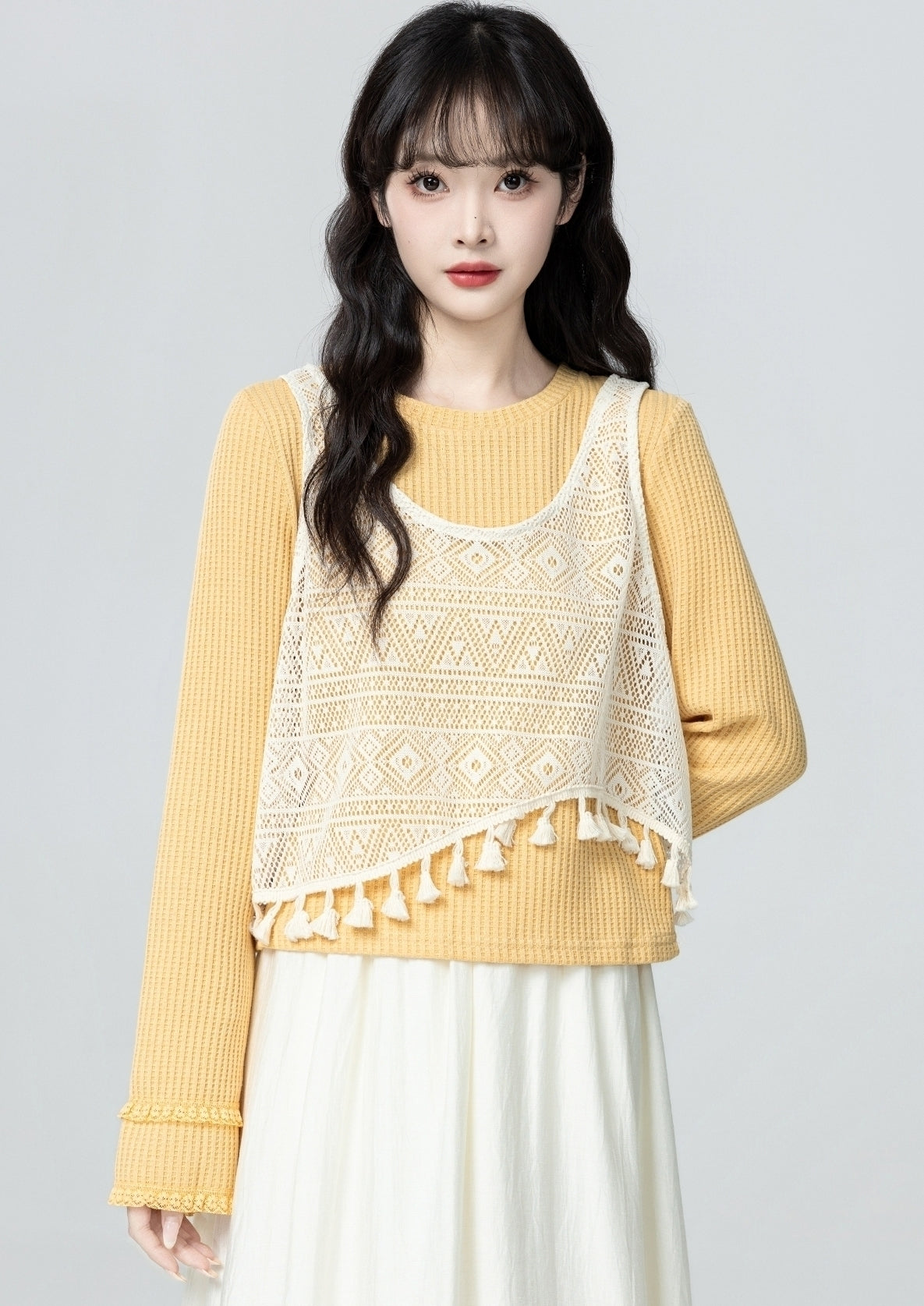 Yellow Knit Vest And Sweater Set