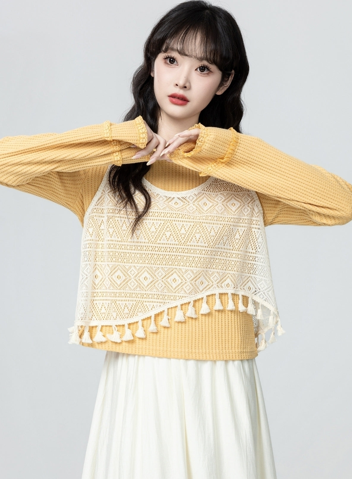 Yellow Knit Vest And Sweater Set