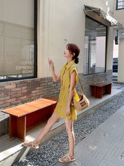 Yellow Korean Style Sleeveless Shirt Commuter Set