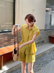 Yellow Korean Style Sleeveless Shirt Commuter Set