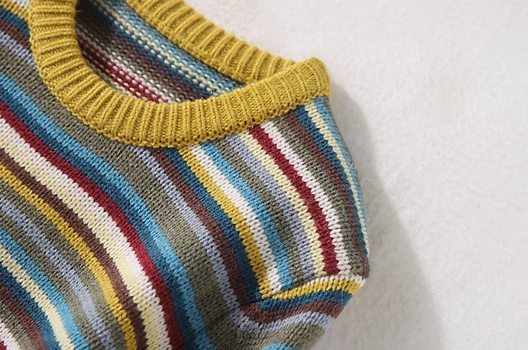 Yellow Multicolored Stripes Sweater